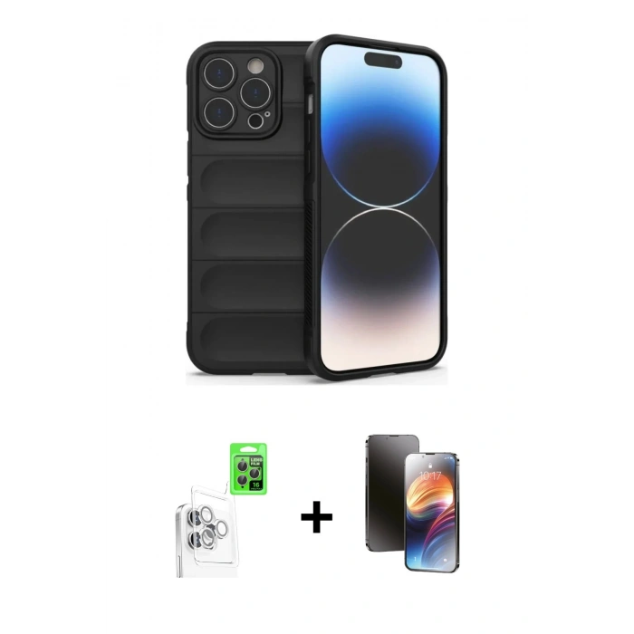 MARSİLYAN™- iPhone 16 Pro Max Kılıf Atlas Koleksiyonu - Siyah 3D Antistatik Mat Seramik Nano Ekran Koruyucu + Raze Metal Kamera Lens - BZ