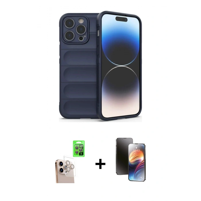 MARSİLYAN™- iPhone 16 Pro Max Kılıf Atlas Koleksiyonu - Siyah 3D Antistatik Mat Seramik Nano Ekran Koruyucu + Raze Metal Kamera Lens - NLGY