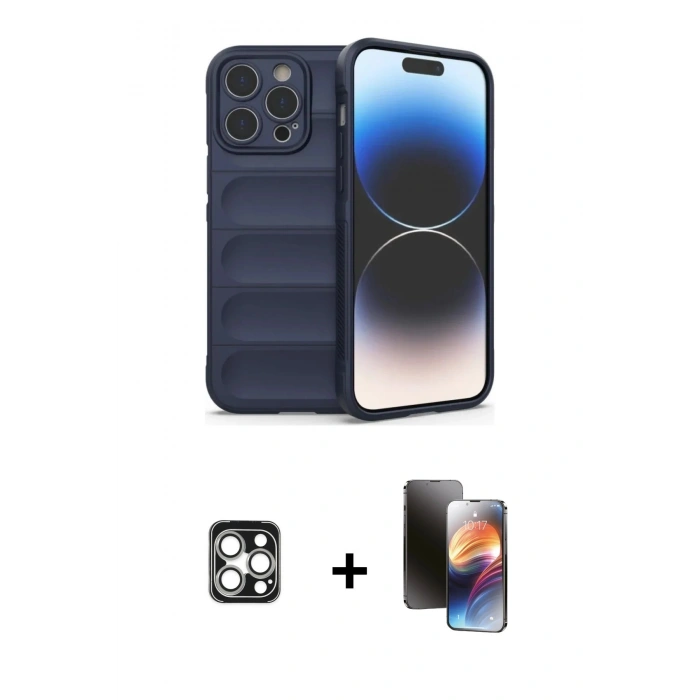 MARSİLYAN™- iPhone 16 Pro Max Kılıf Atlas Koleksiyonu - Siyah 3D Antistatik Mat Seramik Nano Ekran Koruyucu + PVD Metal Kamera Lens - GS