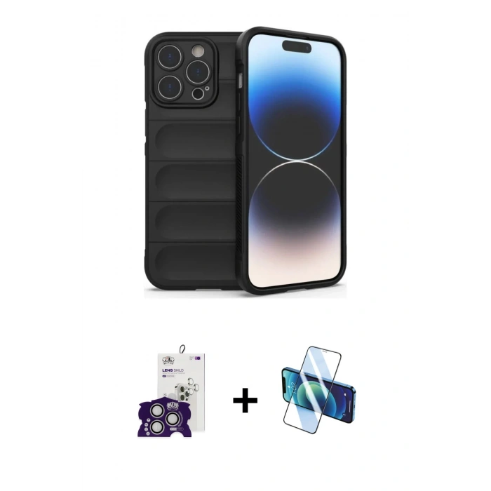 MARSİLYAN™- iPhone 16 Pro Max Kılıf Atlas Koleksiyonu - Siyah 3D Antistatik Seramik Nano Ekran Koruyucu + Bilvis Titan Kamera Lens - GS