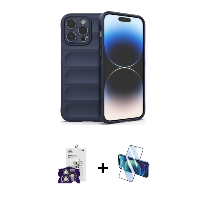 MARSİLYAN™- iPhone 16 Pro Max Kılıf Atlas Koleksiyonu - Siyah 3D Antistatik Seramik Nano Ekran Koruyucu + Bilvis Titan Kamera Lens - GS