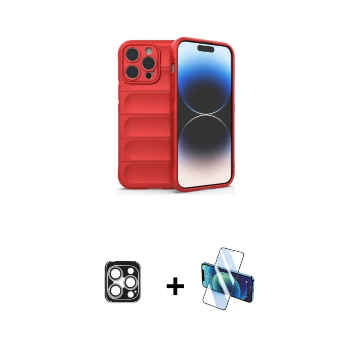 MARSİLYAN™- iPhone 16 Pro Max Kılıf Atlas Koleksiyonu - Siyah 3D Antistatik Seramik Nano Ekran Koruyucu + PVD Metal Kamera Lens - GS