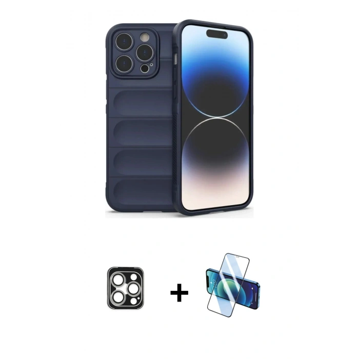 MARSİLYAN™- iPhone 16 Pro Max Kılıf Atlas Koleksiyonu - Siyah 3D Antistatik Seramik Nano Ekran Koruyucu + PVD Metal Kamera Lens - GS