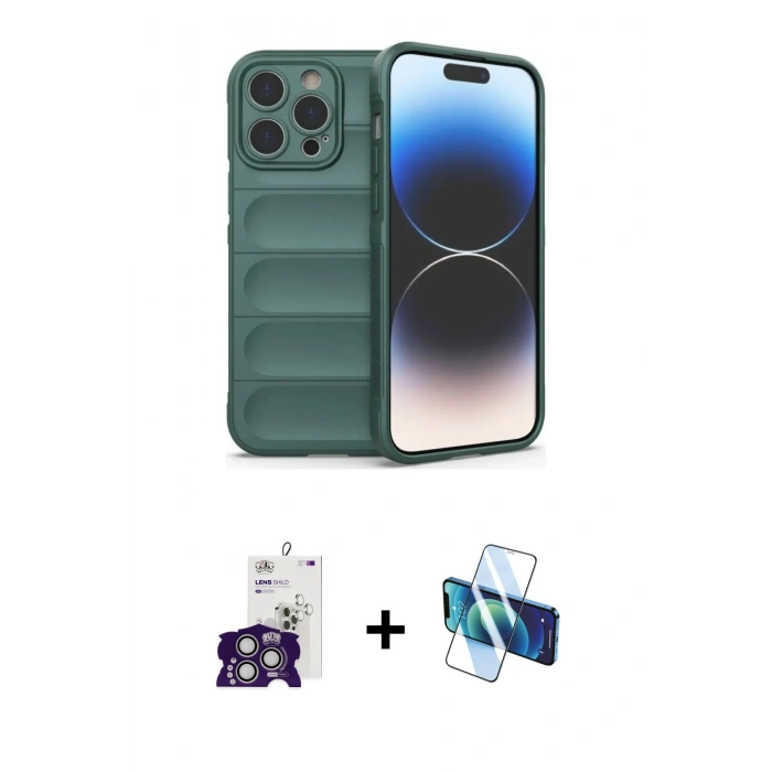 MARSİLYAN™- iPhone 16 Pro Max Kılıf Atlas Koleksiyonu - Siyah 3D Antistatik Seramik Nano Ekran Koruyucu + Bilvis Titan Kamera Lens - GS