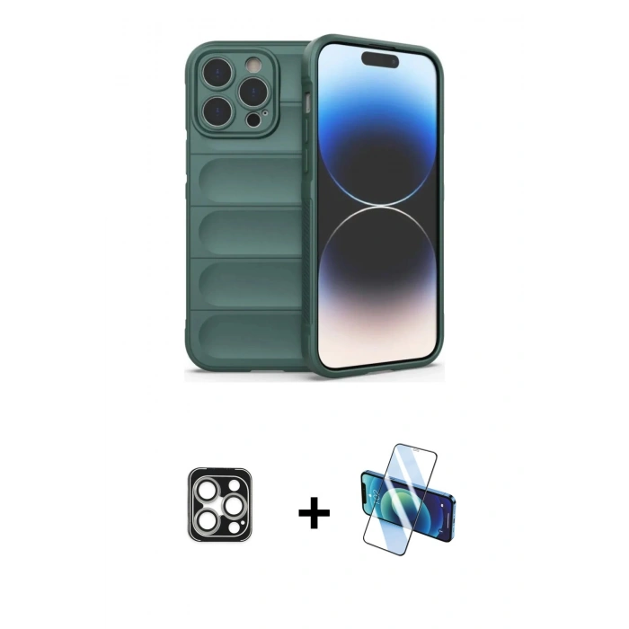MARSİLYAN™- iPhone 16 Pro Max Kılıf Atlas Koleksiyonu - Siyah 3D Antistatik Seramik Nano Ekran Koruyucu + PVD Metal Kamera Lens - GS