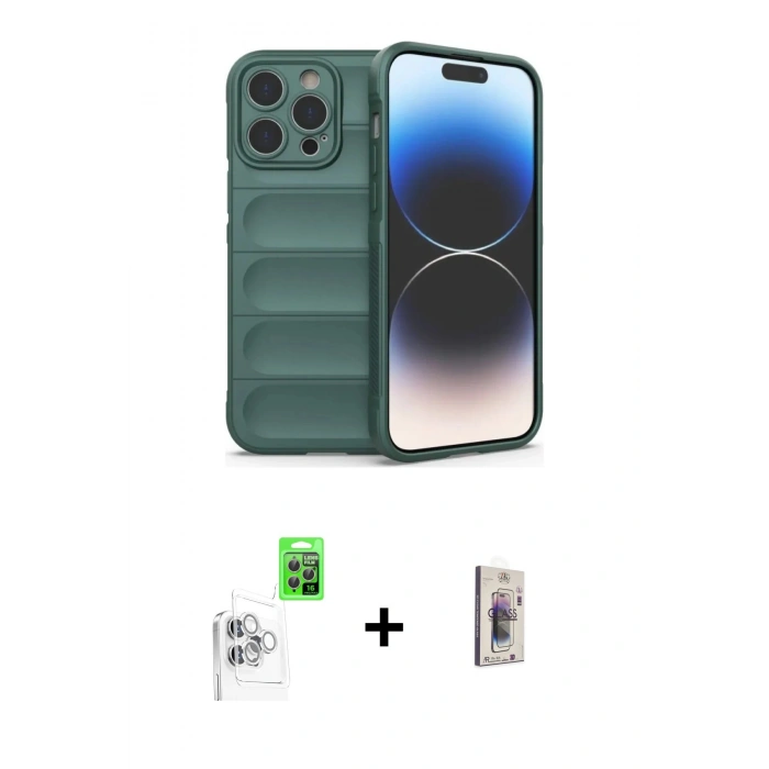 MARSİLYAN™- iPhone 16 Pro Max Kılıf Atlas Koleksiyonu - Siyah Bilvis 3D Cam Ekran Koruyucu + Raze Metal Kamera Lens - BZ