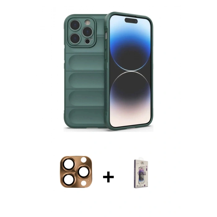 MARSİLYAN™- iPhone 16 Pro Max Kılıf Atlas Koleksiyonu - Siyah Bilvis 3D Cam Ekran Koruyucu + Pers Alüminyum Kamera Lens - CLTM