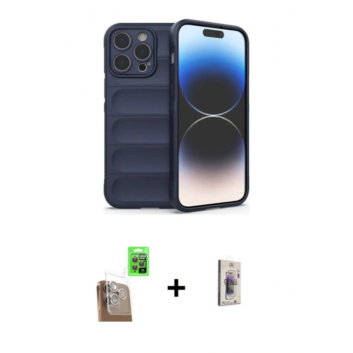 MARSİLYAN™- iPhone 16 Pro Max Kılıf Atlas Koleksiyonu - Siyah Bilvis 3D Cam Ekran Koruyucu + Çöl Titanyum Raze Metal Kamera Lens