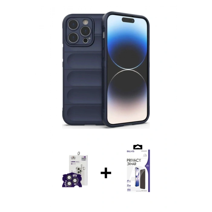 MARSİLYAN™- iPhone 16 Pro Max Kılıf Atlas Koleksiyonu - Siyah Bilvis 3X AR Hayalet Cam Ekran Koruyucu + Bilvis Titan Kamera Lens - TMGI