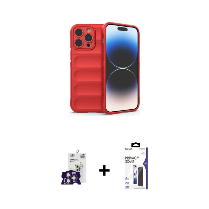 MARSİLYAN™- iPhone 16 Pro Max Kılıf Atlas Koleksiyonu - Siyah Bilvis 3X AR Hayalet Cam Ekran Koruyucu + Bilvis Titan Kamera Lens - TMGI