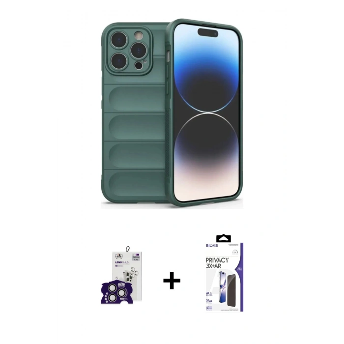 MARSİLYAN™- iPhone 16 Pro Max Kılıf Atlas Koleksiyonu - Siyah Bilvis 3X AR Hayalet Cam Ekran Koruyucu + Bilvis Titan Kamera Lens - TMGI