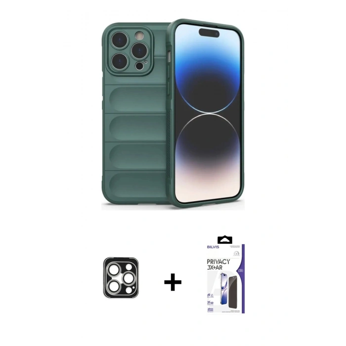 MARSİLYAN™- iPhone 16 Pro Max Kılıf Atlas Koleksiyonu - Siyah Bilvis 3X AR Hayalet Cam Ekran Koruyucu + PVD Metal Kamera Lens - GS