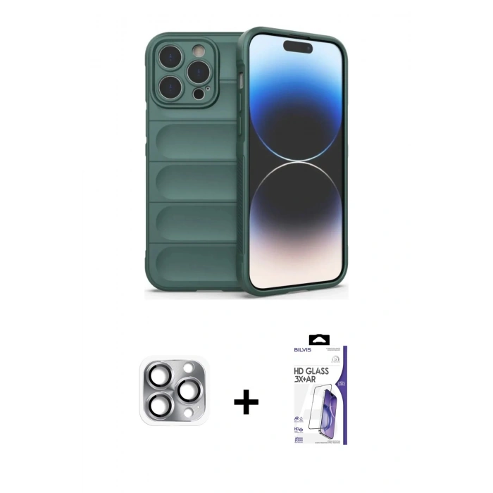 MARSİLYAN™- iPhone 16 Pro Max Kılıf Atlas Koleksiyonu - Siyah Bilvis 3X AR HD Cam Ekran Koruyucu + Pers Alüminyum Kamera Lens - GI