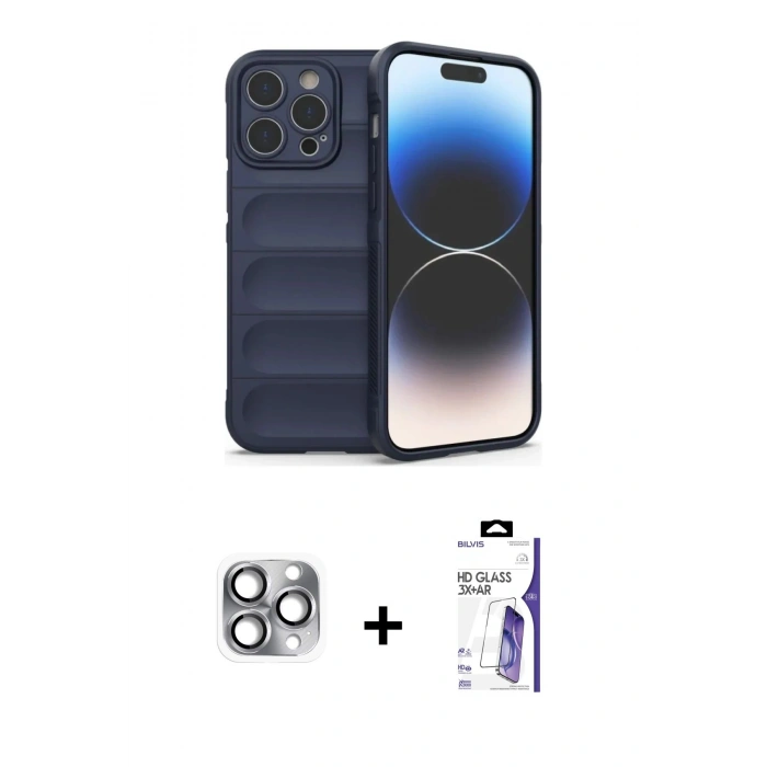 MARSİLYAN™- iPhone 16 Pro Max Kılıf Atlas Koleksiyonu - Siyah Bilvis 3X AR HD Cam Ekran Koruyucu + Pers Alüminyum Kamera Lens - GI