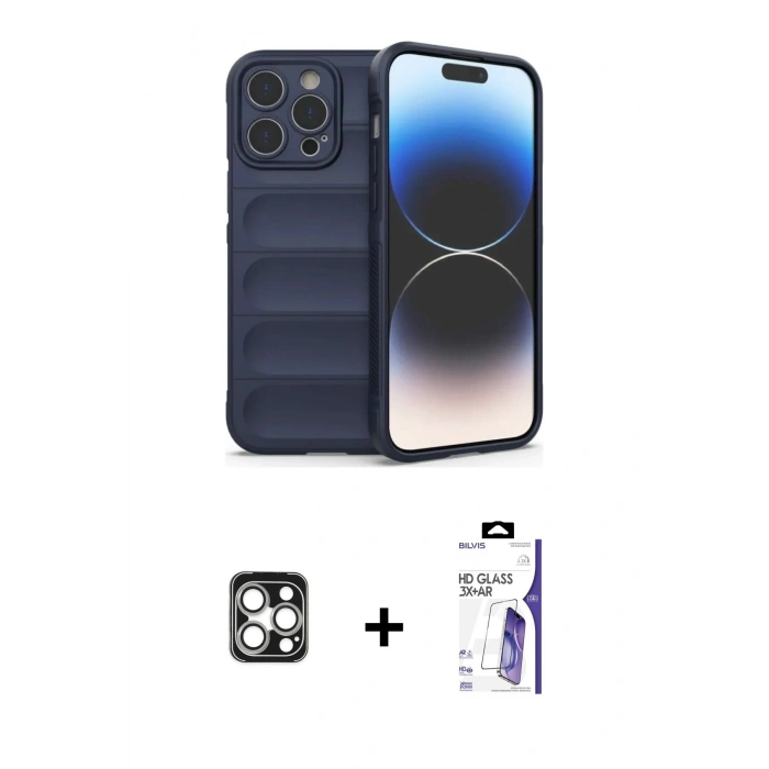 MARSİLYAN™- iPhone 16 Pro Max Kılıf Atlas Koleksiyonu - Siyah Bilvis 3X AR HD Cam Ekran Koruyucu + PVD Metal Kamera Lens - GS
