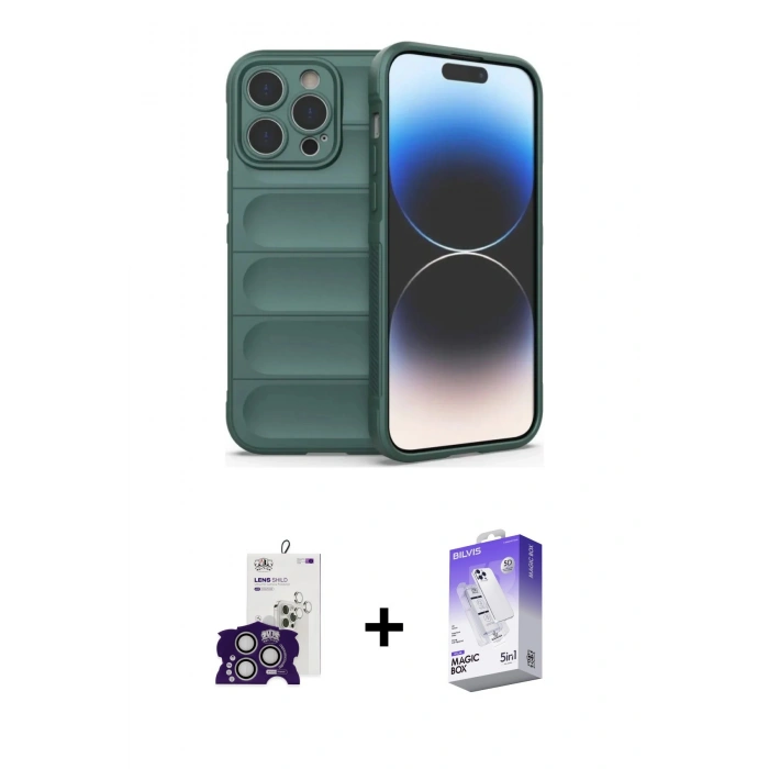 MARSİLYAN™- iPhone 16 Pro Max Kılıf Atlas Koleksiyonu - Siyah Bilvis 5in1 3D Magic Cam Ekran Koruyucu + Bilvis Titan Kamera Lens - GS