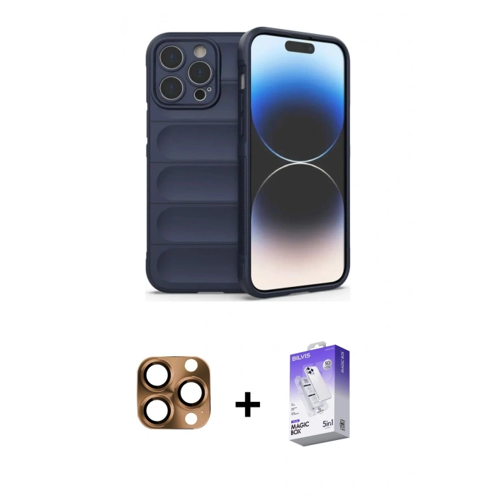 MARSİLYAN™- iPhone 16 Pro Max Kılıf Atlas Koleksiyonu - Siyah Bilvis 5in1 3D Magic Cam Ekran Koruyucu + Pers Alüminyum Kamera Lens - CLTM