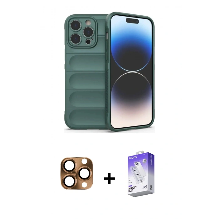 MARSİLYAN™- iPhone 16 Pro Max Kılıf Atlas Koleksiyonu - Siyah Bilvis 5in1 3D Magic Cam Ekran Koruyucu + Pers Alüminyum Kamera Lens - CLTM
