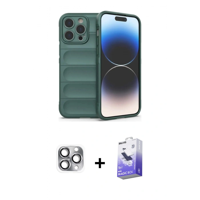 MARSİLYAN™- iPhone 16 Pro Max Kılıf Atlas Koleksiyonu - Siyah Bilvis 5in1 5D Magic Hayalet Cam Ekran Koruyucu + Pers Alüminyum Kamera Lens - GI