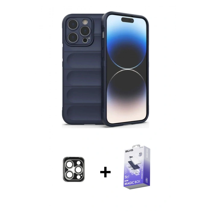 MARSİLYAN™- iPhone 16 Pro Max Kılıf Atlas Koleksiyonu - Siyah Bilvis 5in1 5D Magic Hayalet Cam Ekran Koruyucu + PVD Metal Kamera Lens - GS
