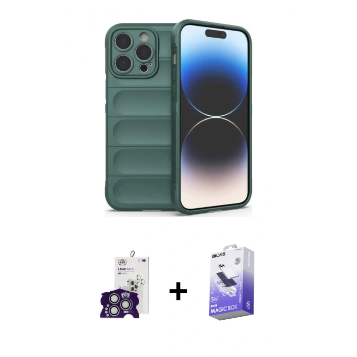 MARSİLYAN™- iPhone 16 Pro Max Kılıf Atlas Koleksiyonu - Siyah Bilvis 5in1 5D Magic Hayalet Cam Ekran Koruyucu + Bilvis Titan Kamera Lens - GS