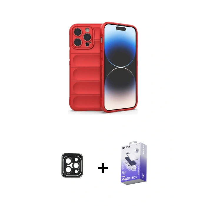 MARSİLYAN™- iPhone 16 Pro Max Kılıf Atlas Koleksiyonu - Siyah Bilvis 5in1 5D Magic Hayalet Cam Ekran Koruyucu + PVD Metal Kamera Lens - SH