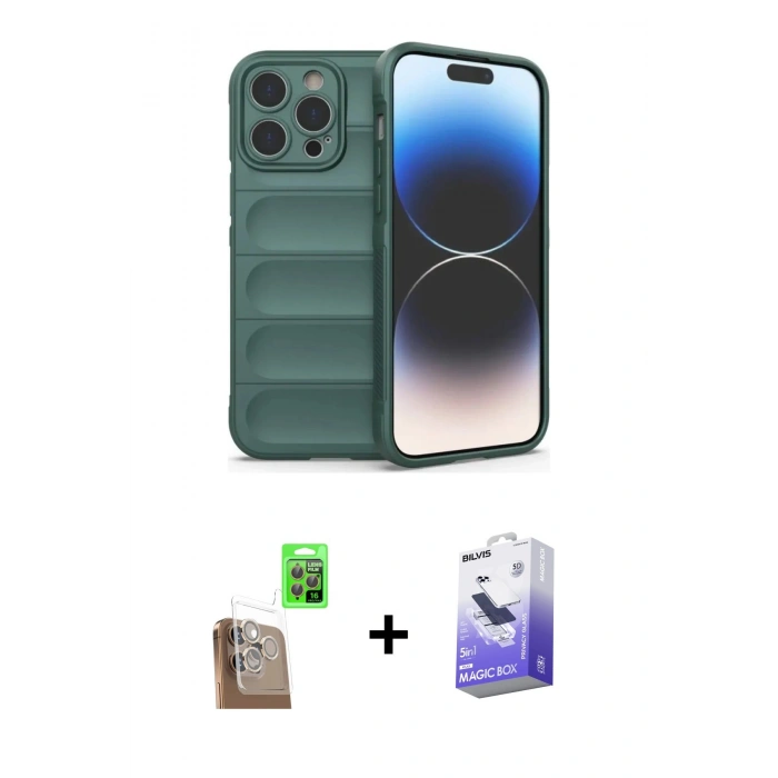 MARSİLYAN™- iPhone 16 Pro Max Kılıf Atlas Koleksiyonu - Siyah Bilvis 5in1 5D Magic Hayalet Cam Ekran Koruyucu + Raze Metal Kamera Lens - CLTM