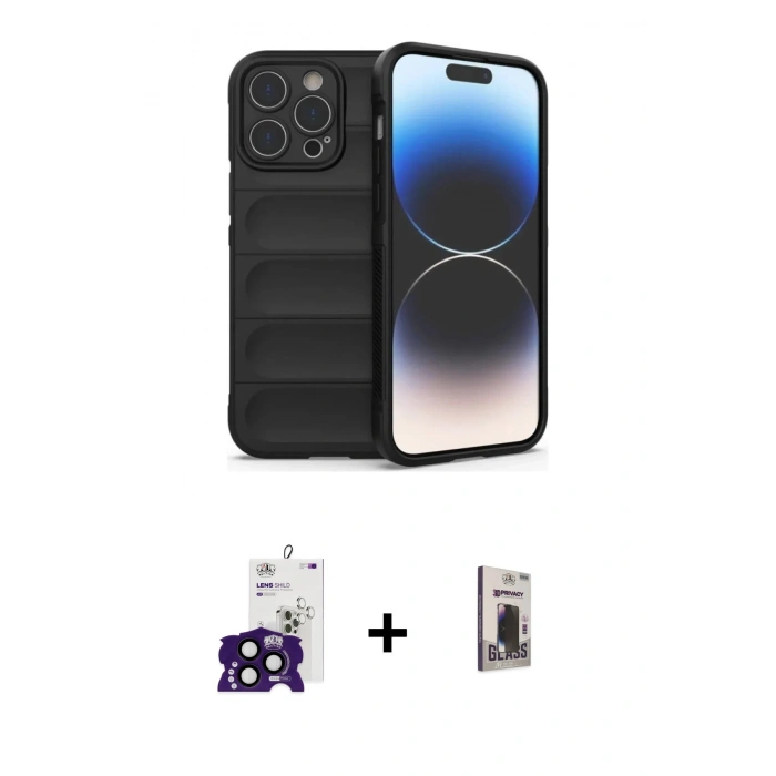 MARSİLYAN™- iPhone 16 Pro Max Kılıf Atlas Koleksiyonu - Siyah Bilvis Hayalet Cam Ekran Koruyucu + Bilvis Titan Kamera Lens - SH