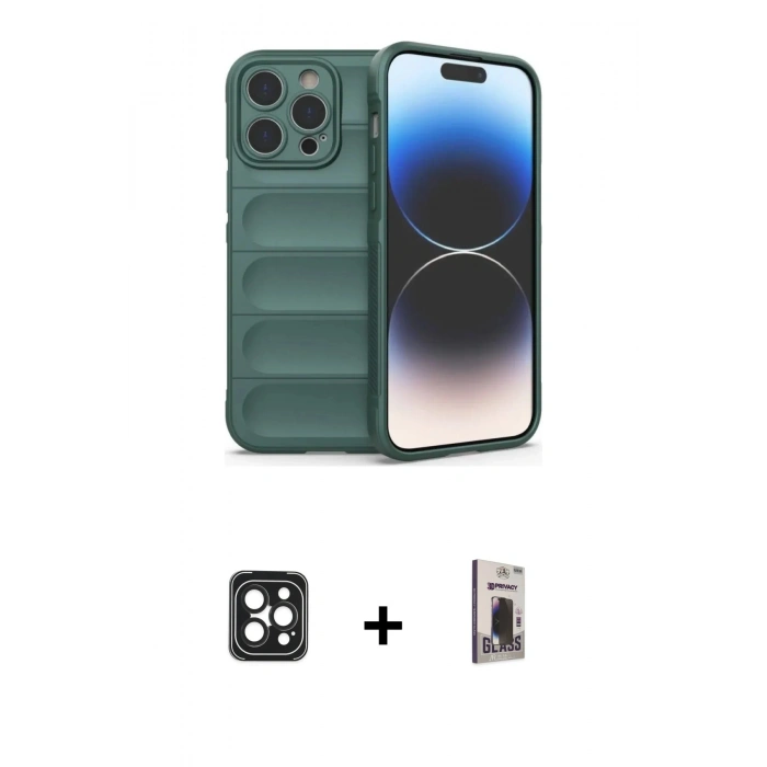 MARSİLYAN™- iPhone 16 Pro Max Kılıf Atlas Koleksiyonu - Siyah Bilvis Hayalet Cam Ekran Koruyucu + PVD Metal Kamera Lens - SH