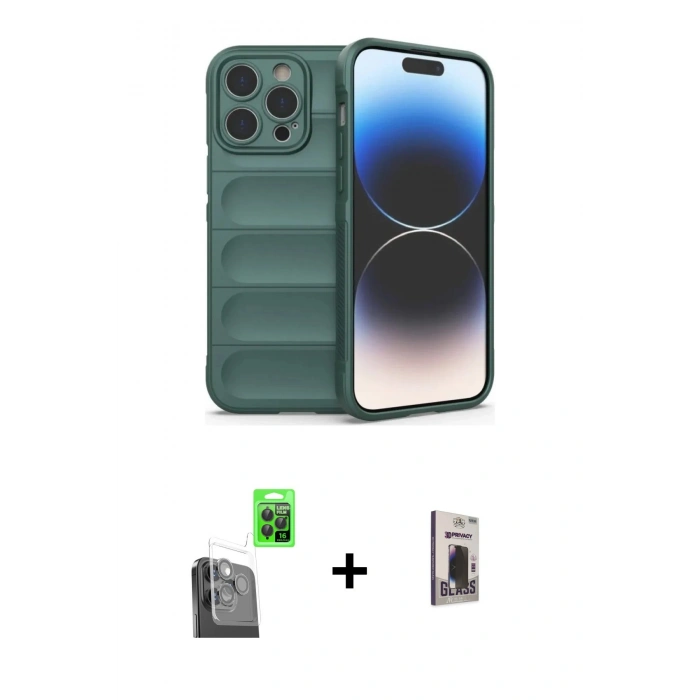 MARSİLYAN™- iPhone 16 Pro Max Kılıf Atlas Koleksiyonu - Siyah Bilvis Hayalet Cam Ekran Koruyucu + Raze Metal Kamera Lens - SH