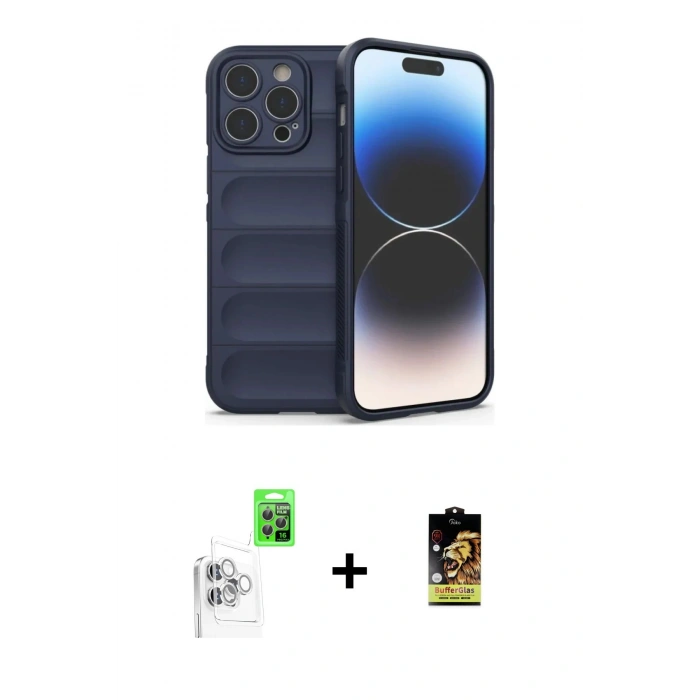 MARSİLYAN™- iPhone 16 Pro Max Kılıf Atlas Koleksiyonu - Siyah Buffer Cam Ekran Koruyucu + Raze Metal Kamera Lens - BZ