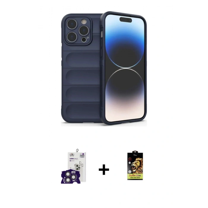 MARSİLYAN™- iPhone 16 Pro Max Kılıf Atlas Koleksiyonu - Siyah Buffer Cam Ekran Koruyucu + Bilvis Titan Kamera Lens - TMGI