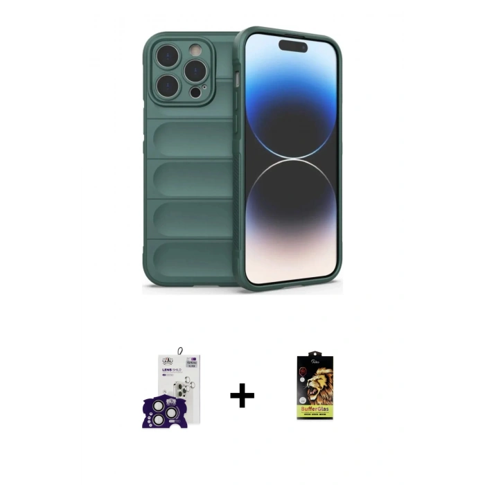 MARSİLYAN™- iPhone 16 Pro Max Kılıf Atlas Koleksiyonu - Siyah Buffer Cam Ekran Koruyucu + Bilvis Titan Kamera Lens - TMGI