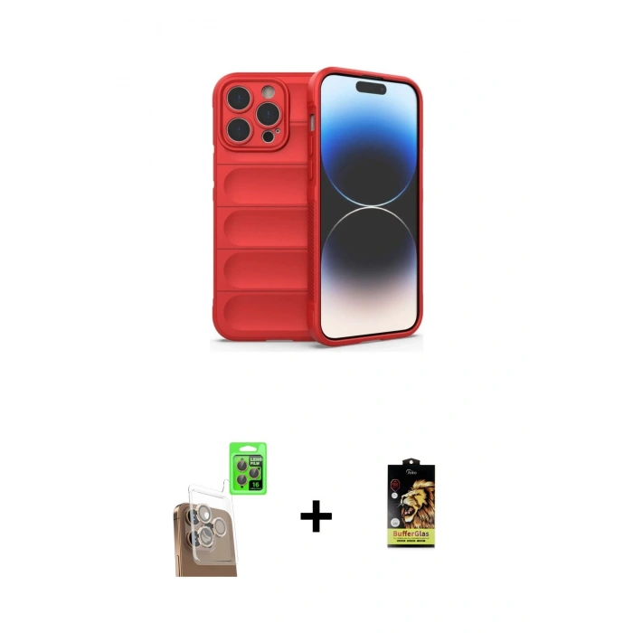 MARSİLYAN™- iPhone 16 Pro Max Kılıf Atlas Koleksiyonu - Siyah Buffer Cam Ekran Koruyucu + Çöl Titanyum Raze Metal Kamera Lens