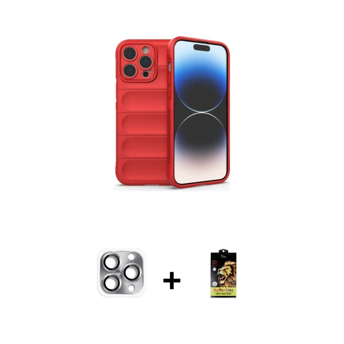 MARSİLYAN™- iPhone 16 Pro Max Kılıf Atlas Koleksiyonu - Siyah Buffer Cam Ekran Koruyucu + Pers Alüminyum Kamera Lens - GI