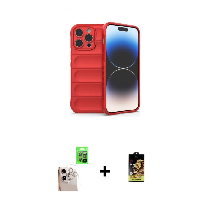 MARSİLYAN™- iPhone 16 Pro Max Kılıf Atlas Koleksiyonu - Siyah Buffer Cam Ekran Koruyucu + Natural Grey Raze Metal Kamera Lens