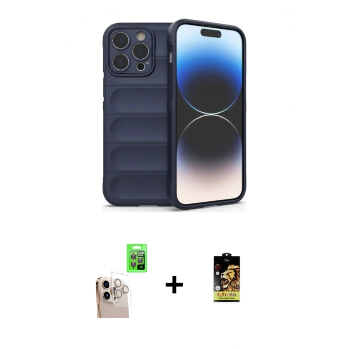 MARSİLYAN™- iPhone 16 Pro Max Kılıf Atlas Koleksiyonu - Siyah Buffer Cam Ekran Koruyucu + Natural Grey Raze Metal Kamera Lens