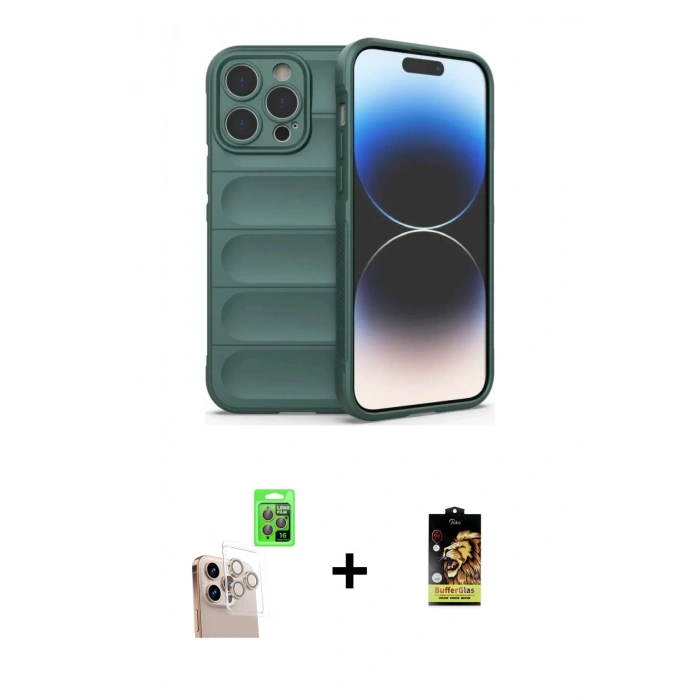 MARSİLYAN™- iPhone 16 Pro Max Kılıf Atlas Koleksiyonu - Siyah Buffer Cam Ekran Koruyucu + Natural Grey Raze Metal Kamera Lens