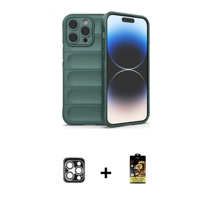 MARSİLYAN™- iPhone 16 Pro Max Kılıf Atlas Koleksiyonu - Siyah Buffer Cam Ekran Koruyucu + PVD Metal Kamera Lens - GS