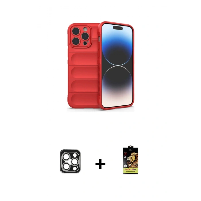 MARSİLYAN™- iPhone 16 Pro Max Kılıf Atlas Koleksiyonu - Siyah Buffer Cam Ekran Koruyucu + PVD Metal Kamera Lens - GS