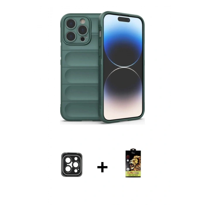 MARSİLYAN™- iPhone 16 Pro Max Kılıf Atlas Koleksiyonu - Siyah Buffer Cam Ekran Koruyucu + PVD Metal Kamera Lens - SH