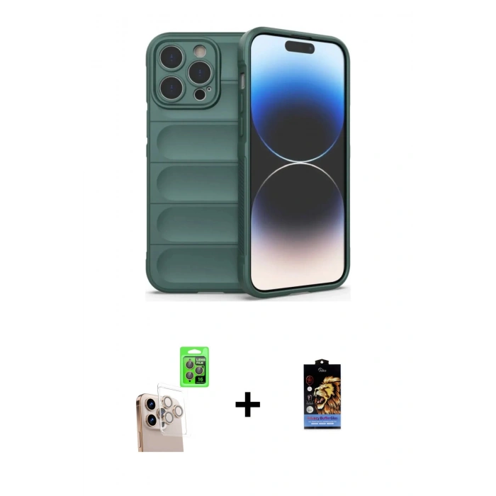 MARSİLYAN™- iPhone 16 Pro Max Kılıf Atlas Koleksiyonu - Siyah Buffer Hayalet Cam Ekran Koruyucu + Raze Metal Kamera Lens - NLGY