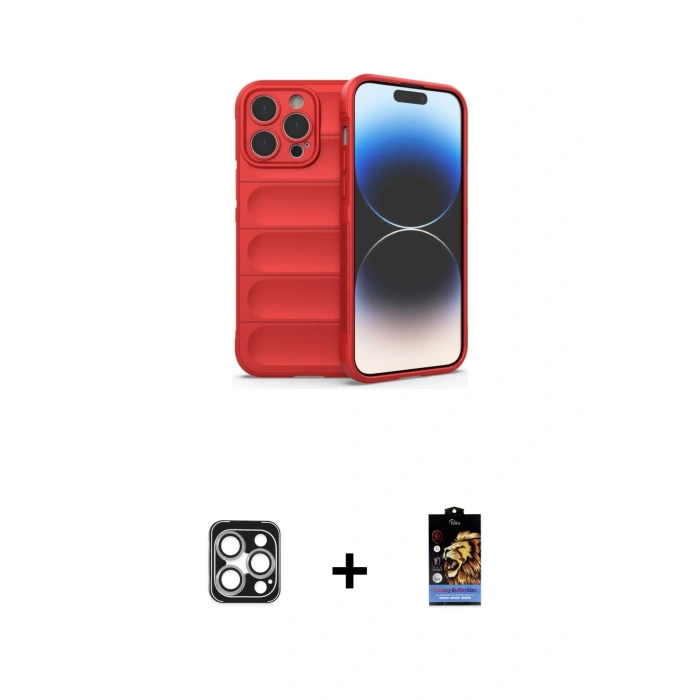 MARSİLYAN™- iPhone 16 Pro Max Kılıf Atlas Koleksiyonu - Siyah Buffer Hayalet Cam Ekran Koruyucu + PVD Metal Kamera Lens - GS