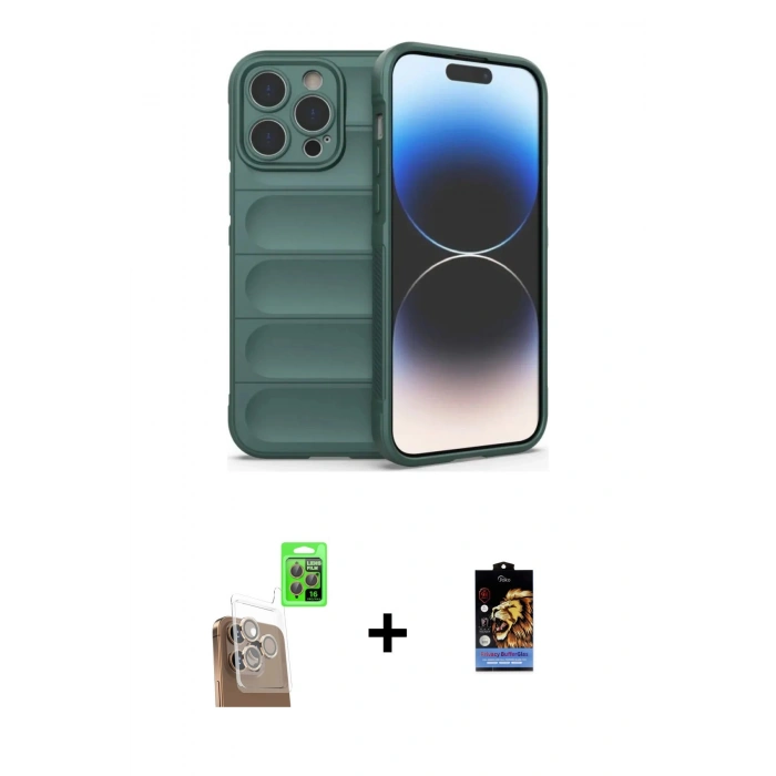 MARSİLYAN™- iPhone 16 Pro Max Kılıf Atlas Koleksiyonu - Siyah Buffer Hayalet Cam Ekran Koruyucu + Raze Metal Kamera Lens - CLTM