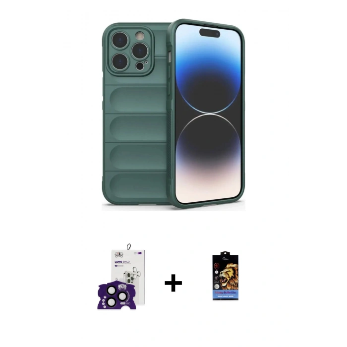 MARSİLYAN™- iPhone 16 Pro Max Kılıf Atlas Koleksiyonu - Siyah Buffer Hayalet Cam Ekran Koruyucu + Bilvis Titan Kamera Lens - SH