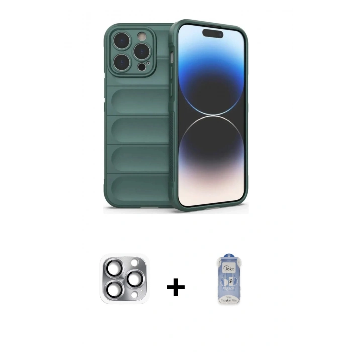 MARSİLYAN™- iPhone 16 Pro Max Kılıf Atlas Koleksiyonu - Siyah Joko Magic 5D Cam + Pers Alüminyum Kamera Lens - GI