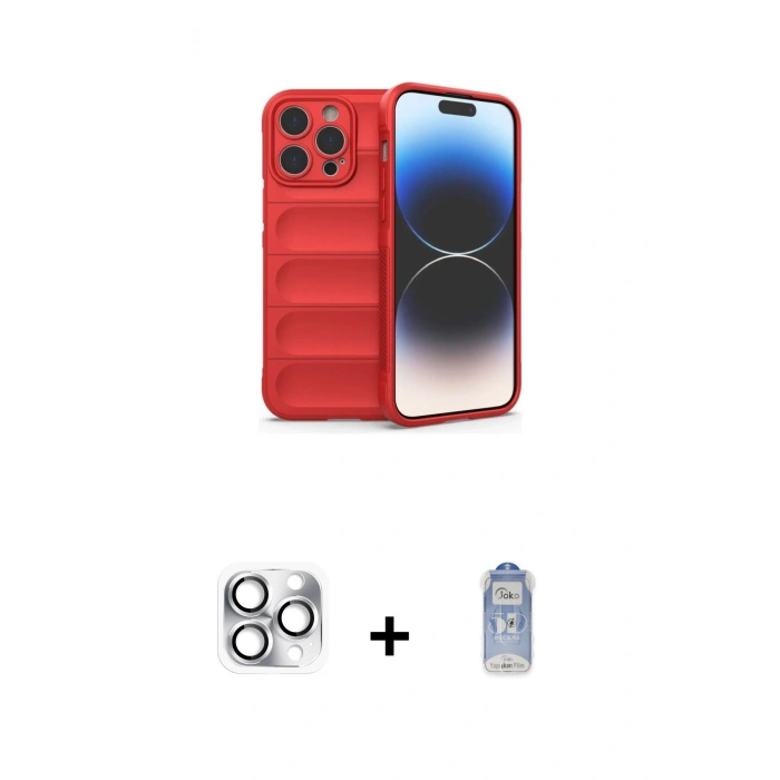 MARSİLYAN™- iPhone 16 Pro Max Kılıf Atlas Koleksiyonu - Siyah Joko Magic 5D Cam + Pers Alüminyum Kamera Lens - GS