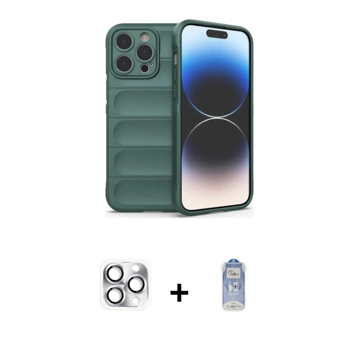 MARSİLYAN™- iPhone 16 Pro Max Kılıf Atlas Koleksiyonu - Siyah Joko Magic 5D Cam + Pers Alüminyum Kamera Lens - GS