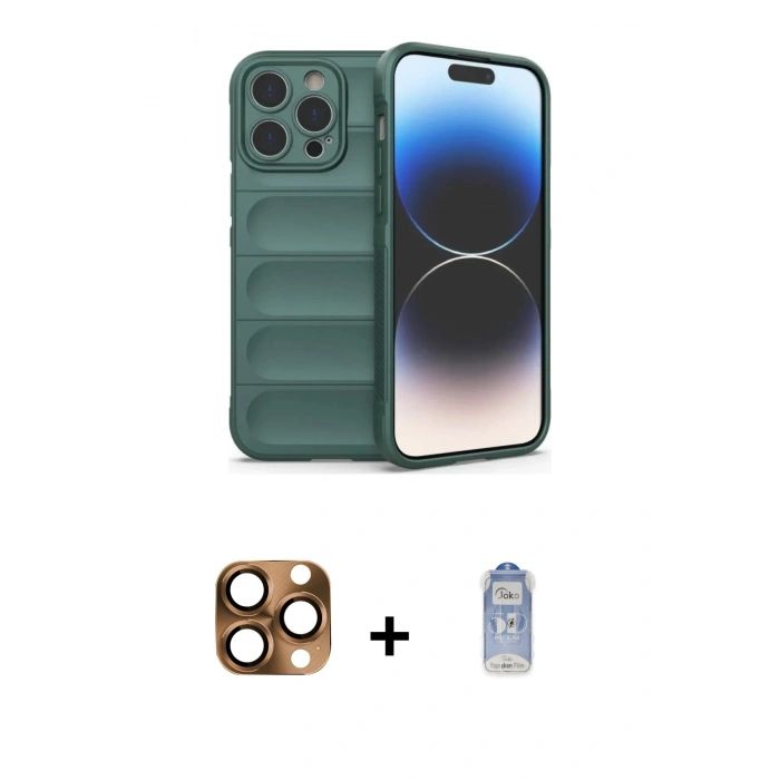 MARSİLYAN™- iPhone 16 Pro Max Kılıf Atlas Koleksiyonu - Siyah Joko Magic 5D Cam + Pers Alüminyum Kamera Lens - CLTM