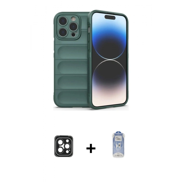 MARSİLYAN™- iPhone 16 Pro Max Kılıf Atlas Koleksiyonu - Siyah Joko Magic 5D Cam + PVD Metal Kamera Lens - SH